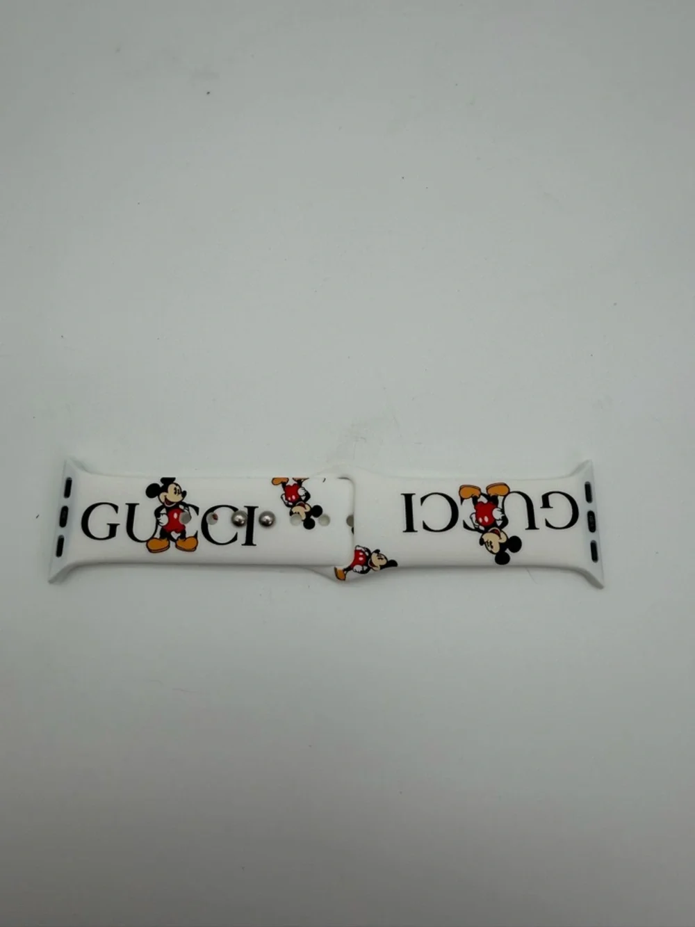 Gucci Beige Mickey Mouse Printed‎ Watch Strap with Red and Yellow Accents
